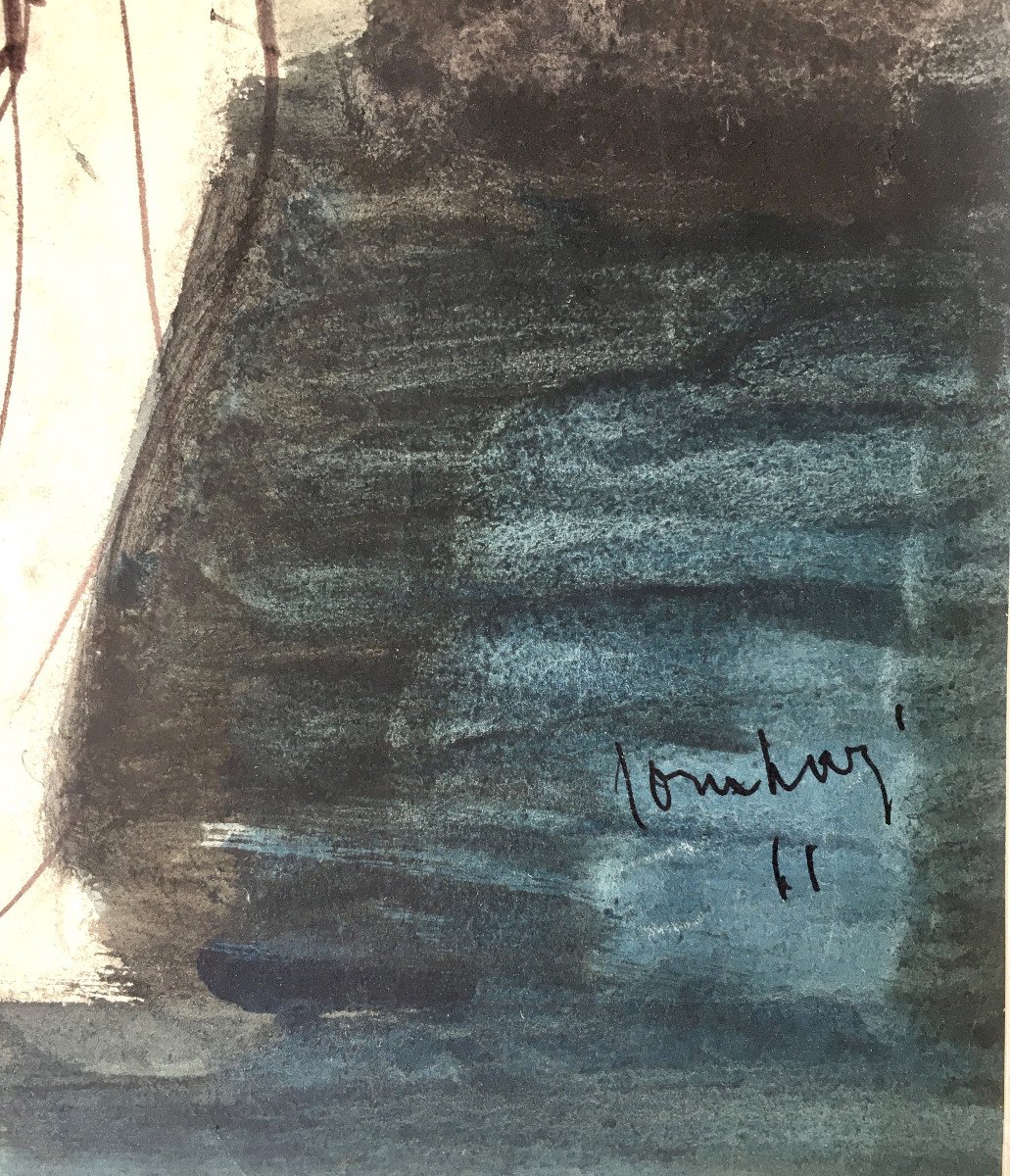 Charles Counhaye (Verviers, 1884 -Bruxelles, 1971). " Nu féminin". 1961.  Aquarelle.-photo-3