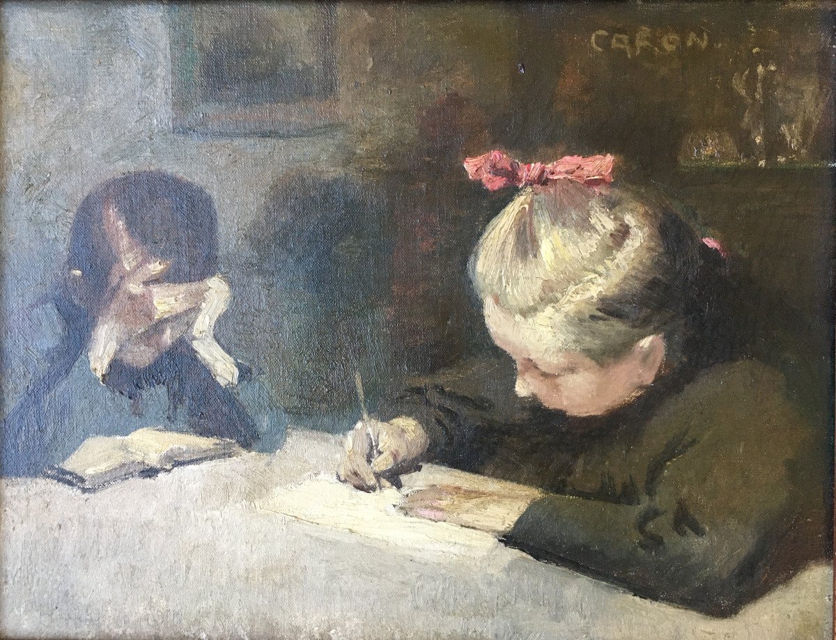 Alphonse Caron (Liège, 1866-1917). " Retour d'école". Fin XIXe. -photo-3