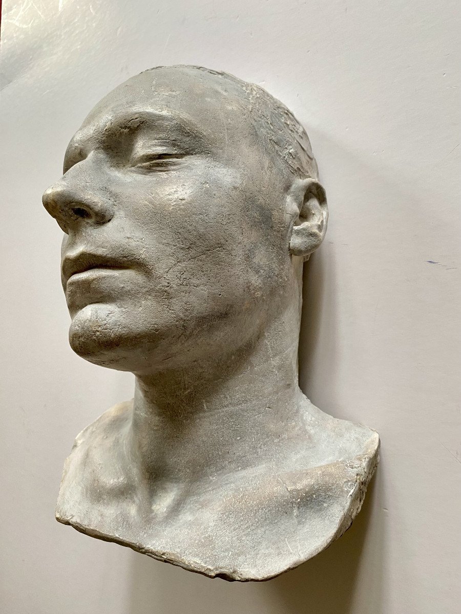 Fernand Debonnaires (1907-1997). Plâtre Original. "le Silence, tête d'homme". 1938.-photo-3