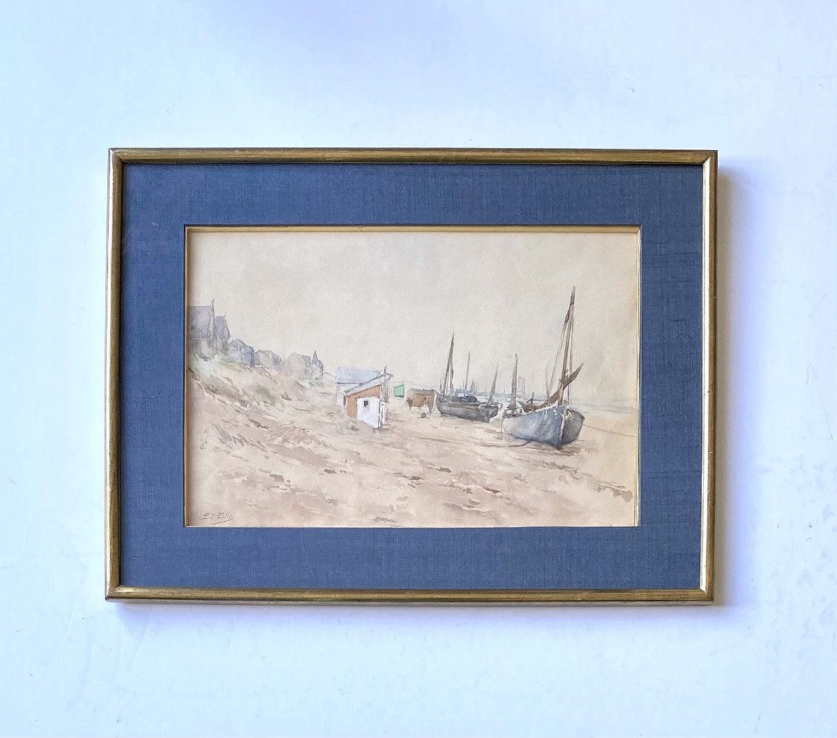 Edouard Elle (1859-1911). "boats On The Beach". Watercolor. XIX.-photo-2