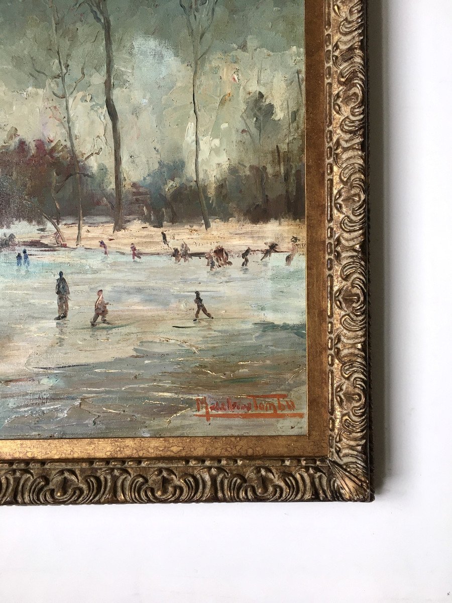 Madeleine Tombu (1897-1995) “skaters On A Frozen Lake”. Around 1930.-photo-3