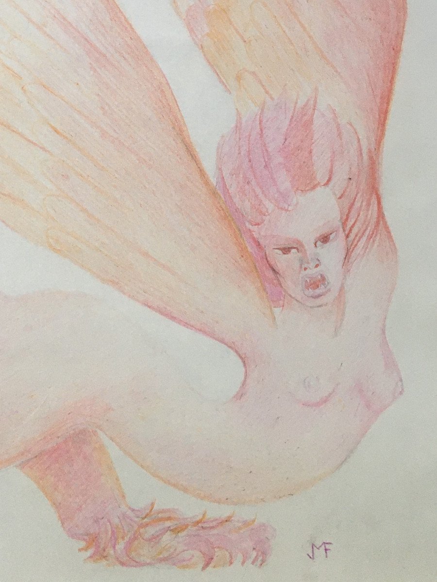 Jean-Marie Fievez (1949-2007). "Cherubin". Crayon. Années 70.-photo-2