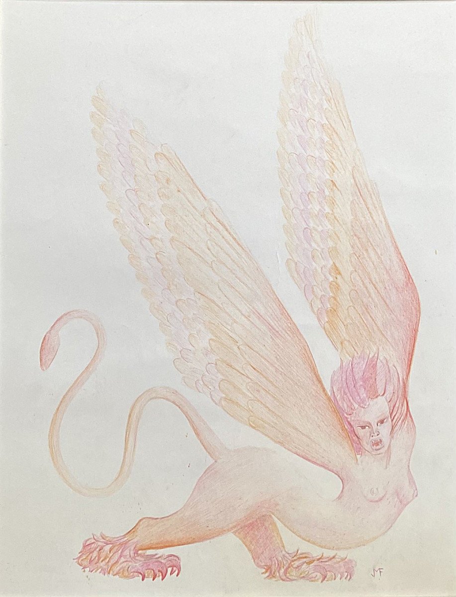 Jean-Marie Fievez (1949-2007). "Cherubin". Crayon. Années 70.-photo-3