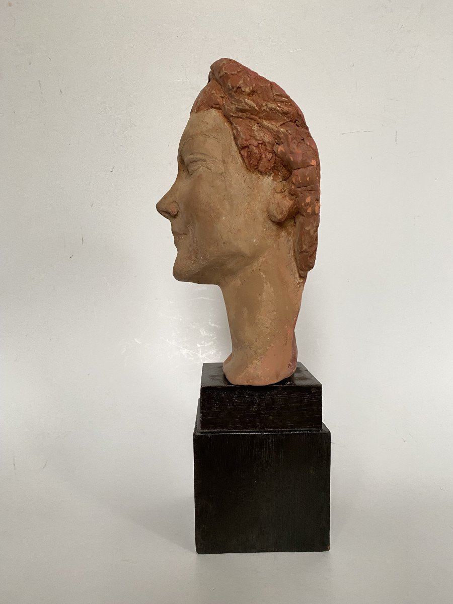 Marnix d'Haveloose (1885-1973). Original Polychrome Terracotta. "woman's Head". Circa 1910.-photo-2