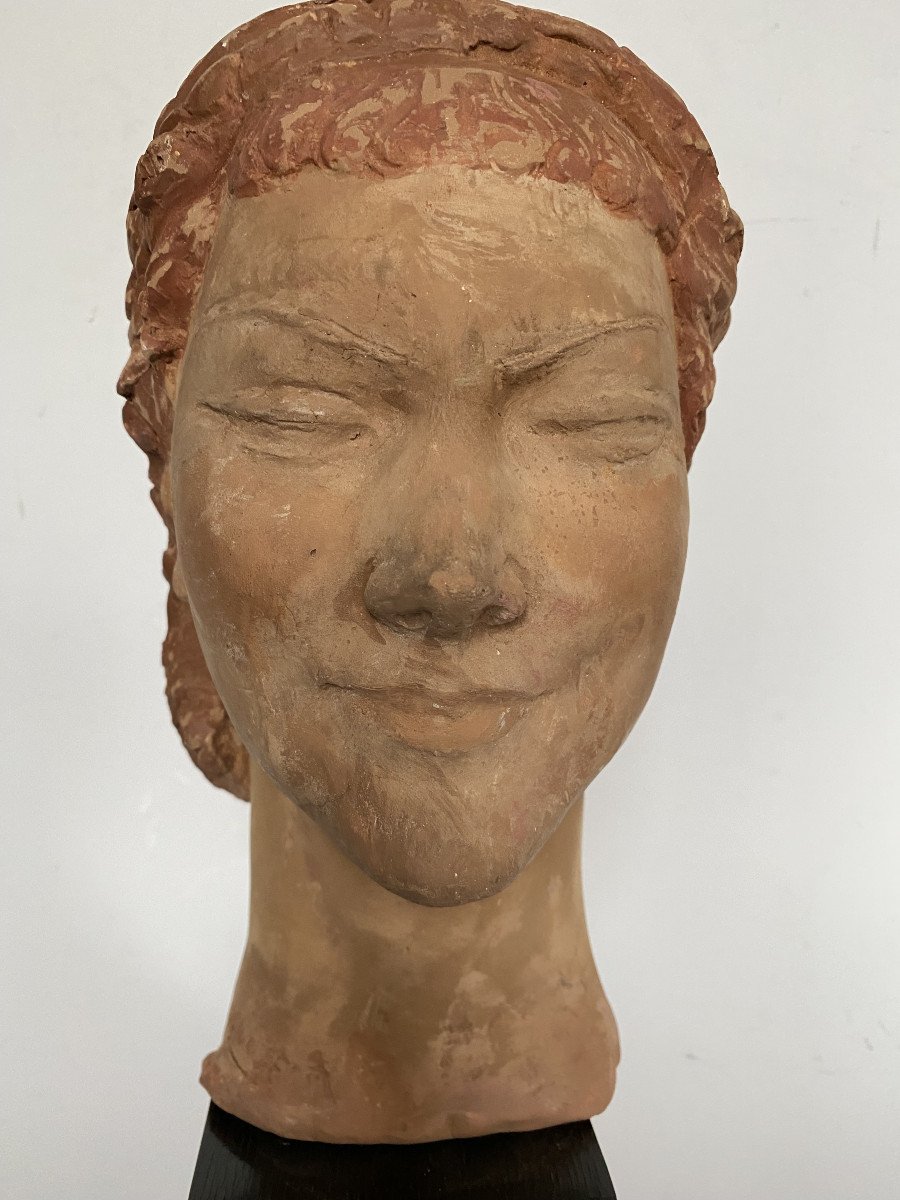 Marnix d'Haveloose (1885-1973). Original Polychrome Terracotta. "woman's Head". Circa 1910.-photo-3
