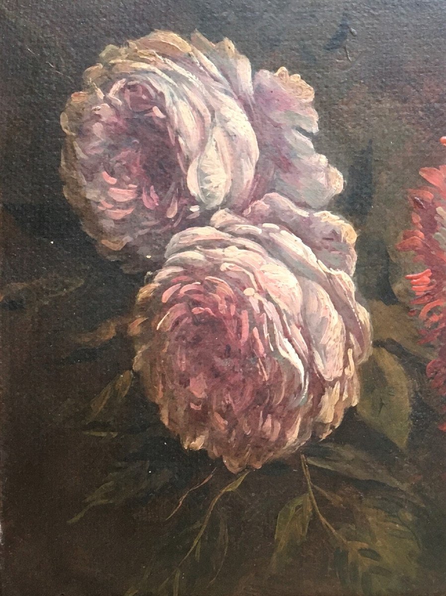 Study Of Flowers "roses, Lilies". Late 19th, Early 20th Century. Oil On Cardboard.-photo-4
