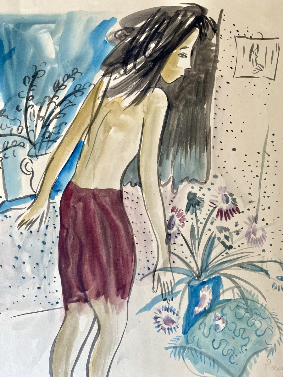 Thumbelina Falconer (1924-2004). "young Girl With Vases". 1943. Watercolor.-photo-3