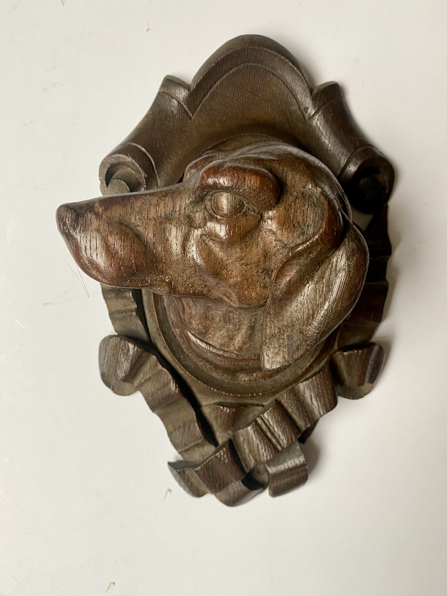 Sculptures trophées  Forêt noire (Têtes de chiens et sanglier). Fin XIXe début XXe.-photo-2