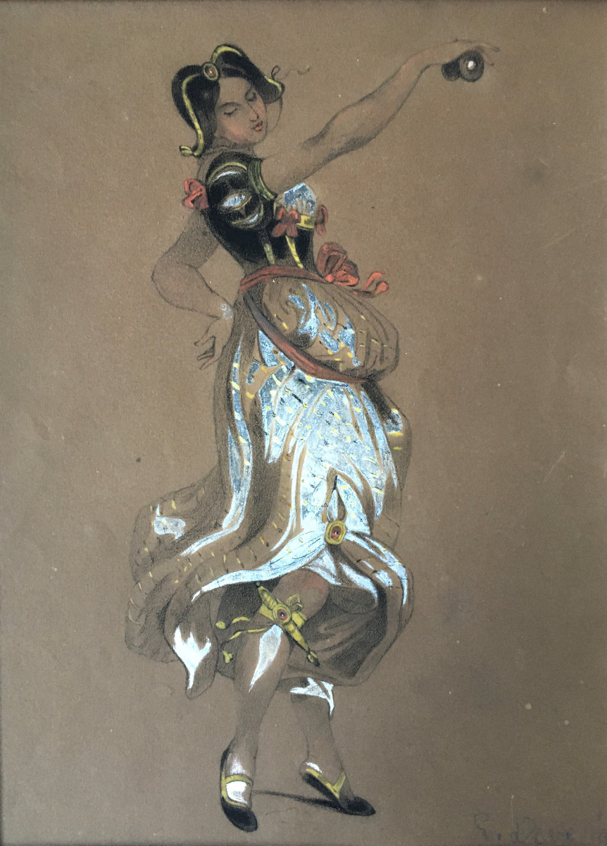 Eugène Devéria (Paris, 1805- Pau, 1865). " Danseuse". Crayon et gouache.