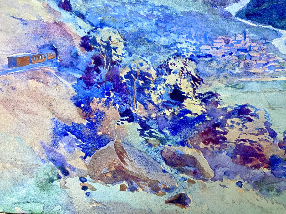 Octave Van Cuyck (ostend 1870-tilff 1956) "light Effects On The Lötschberg". Watercolor.-photo-3