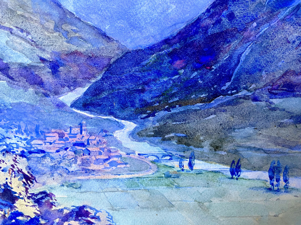 Octave Van Cuyck (ostend 1870-tilff 1956) "light Effects On The Lötschberg". Watercolor.-photo-4