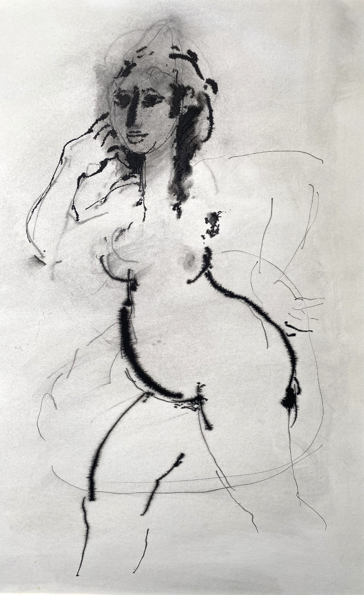 Roger Somville (1923-2014). "Le peintre et son modèle". 1969. Encre de chine.-photo-4