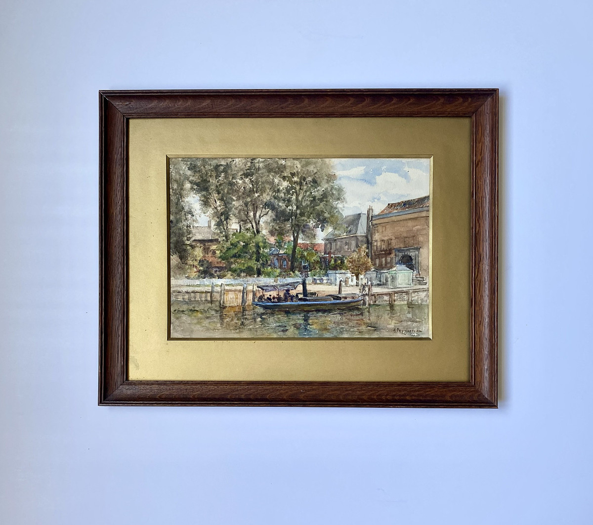 Alphonse PECQUEREAU (Valenciennes,1831- Bruxelles,1917). " Balade en bateau". XIXe. Aquarelle.-photo-2