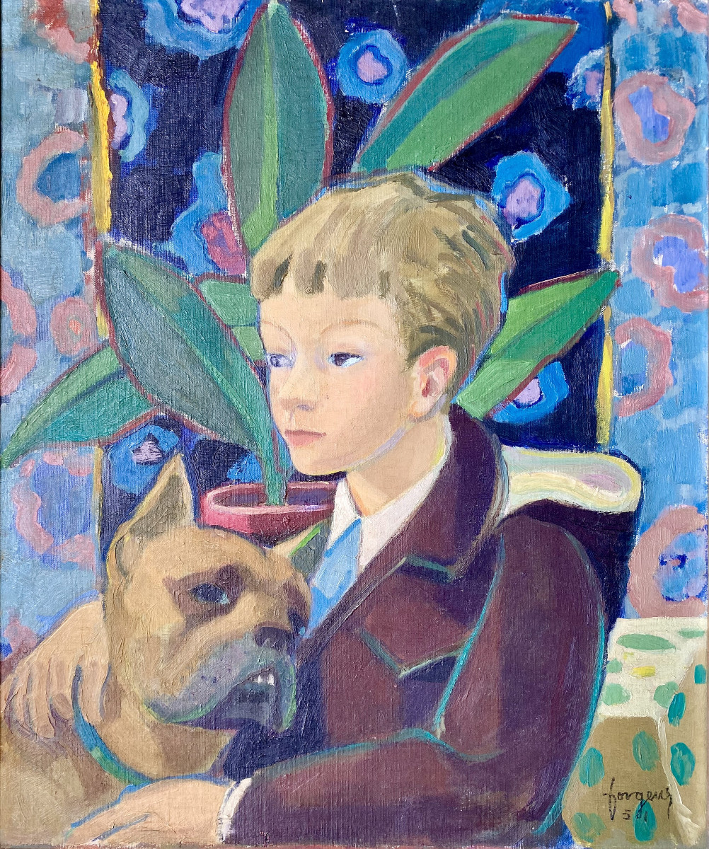 Ernest Forgeur (Liège, 1897 - 1961). " L'enfant au chien". 1951.-photo-2