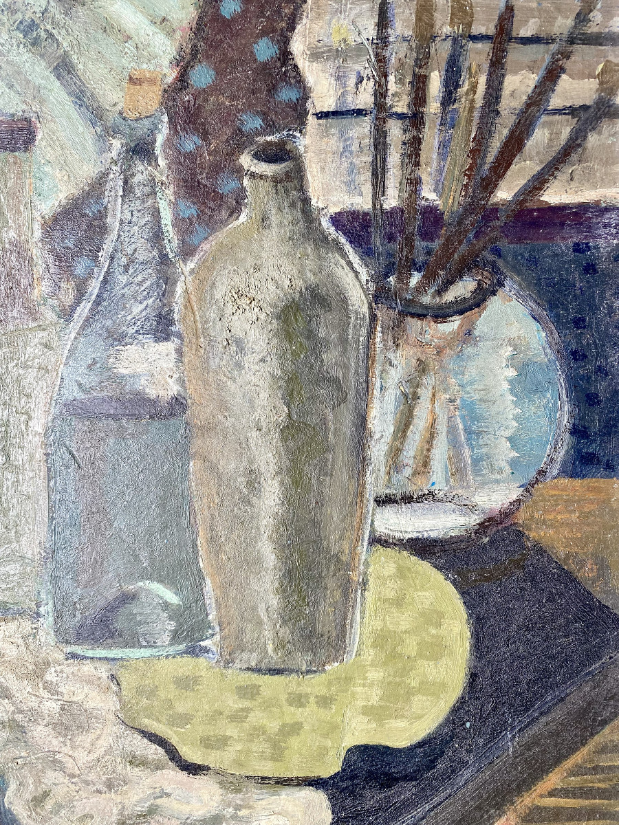 Ernest Forgeur (Liège, 1897 - 1961). "Coin de l'atelier du peintre". 1946. Cubisme.-photo-2