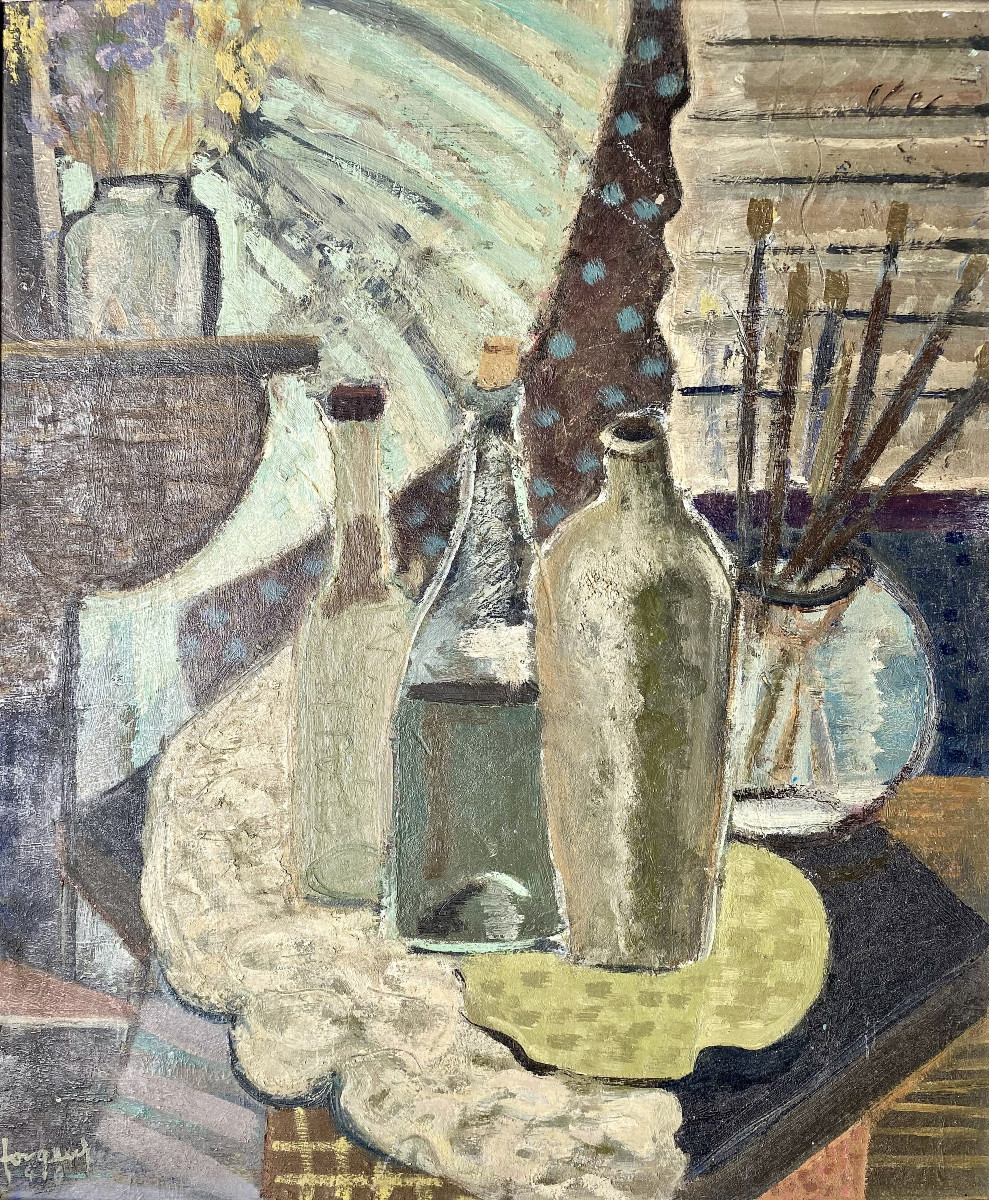 Ernest Forgeur (Liège, 1897 - 1961). "Coin de l'atelier du peintre". 1946. Cubisme.-photo-3
