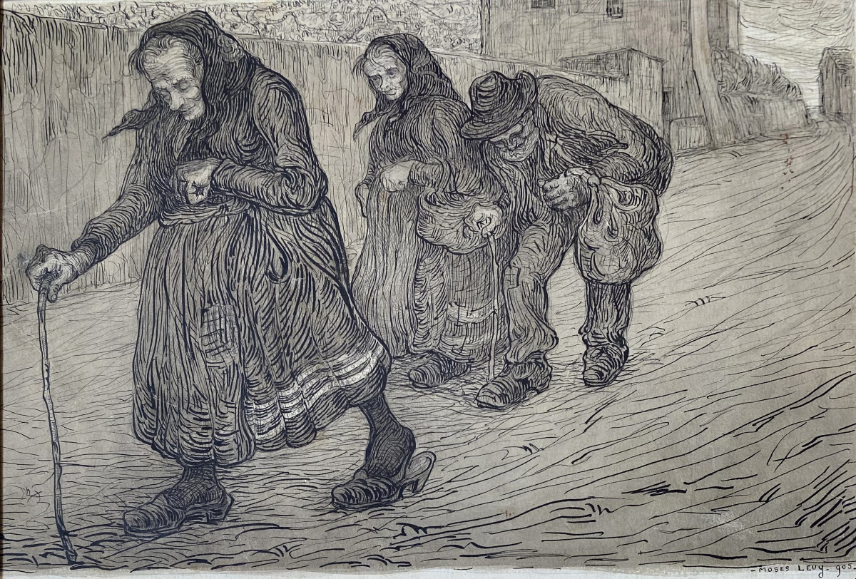 Moses Levy (1885, Tunis - 1968, Viareggio). "Les vieux". 1905. Encre de chine.-photo-2