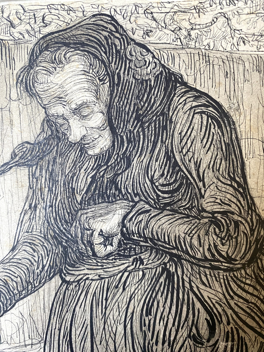 Moses Levy (1885, Tunis - 1968, Viareggio). "Les vieux". 1905. Encre de chine.-photo-4
