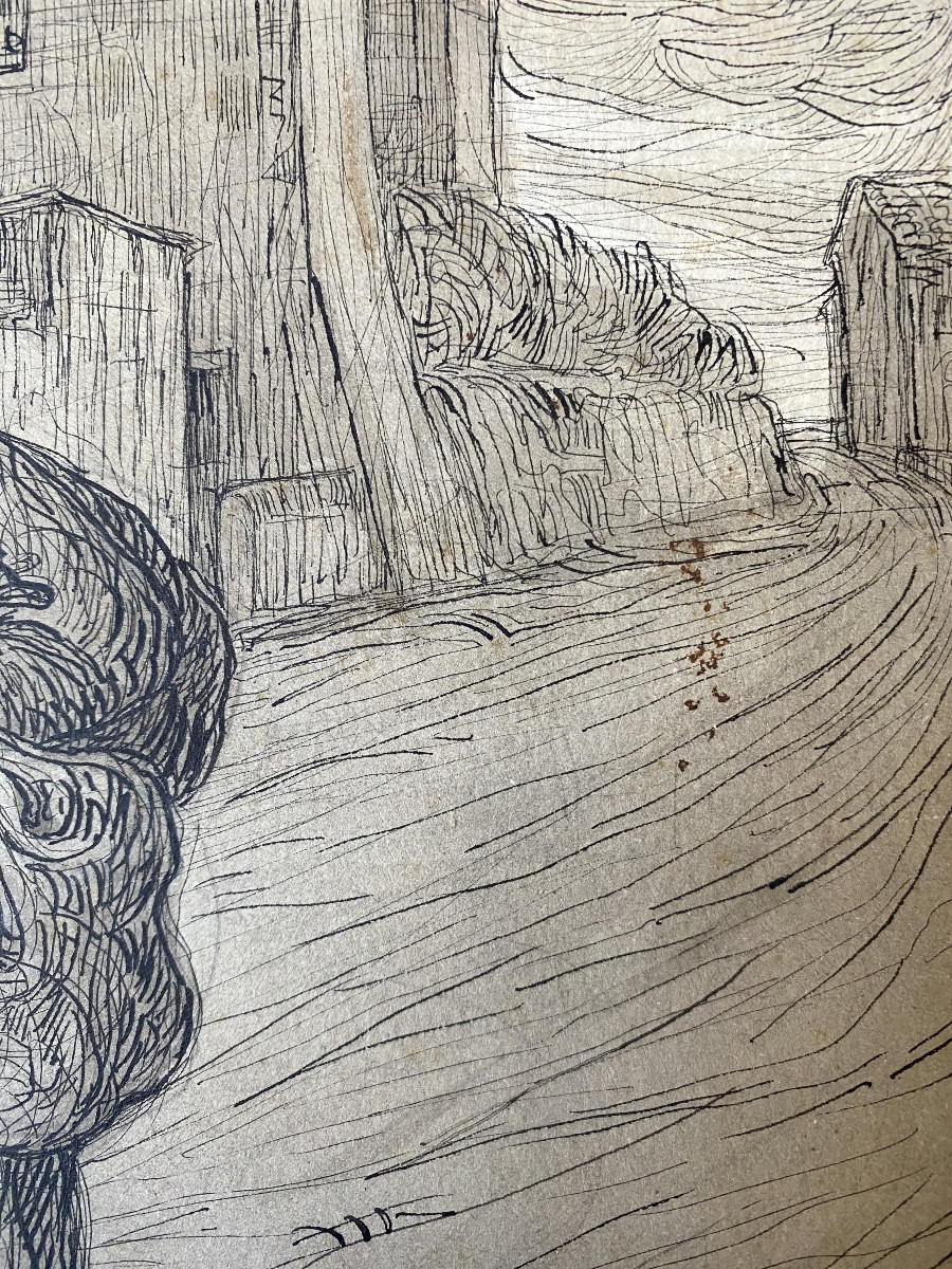 Moses Levy (1885, Tunis - 1968, Viareggio). "Les vieux". 1905. Encre de chine.-photo-2