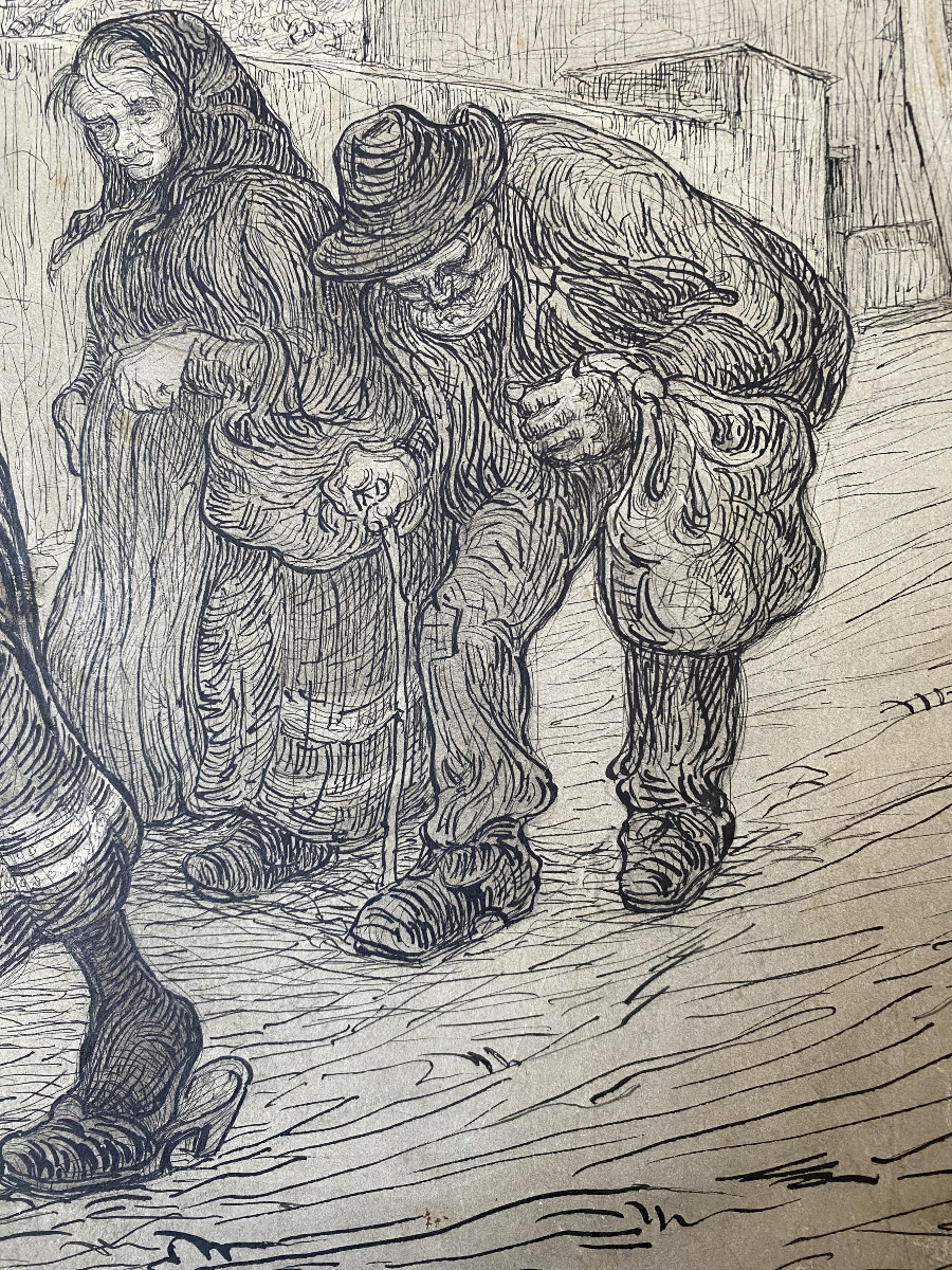 Moses Levy (1885, Tunis - 1968, Viareggio). "Les vieux". 1905. Encre de chine.-photo-4