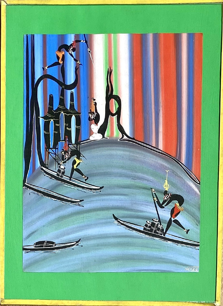École de Poto-Poto. Ngabie (XXe). Vers 1960. Trois gouaches.-photo-3
