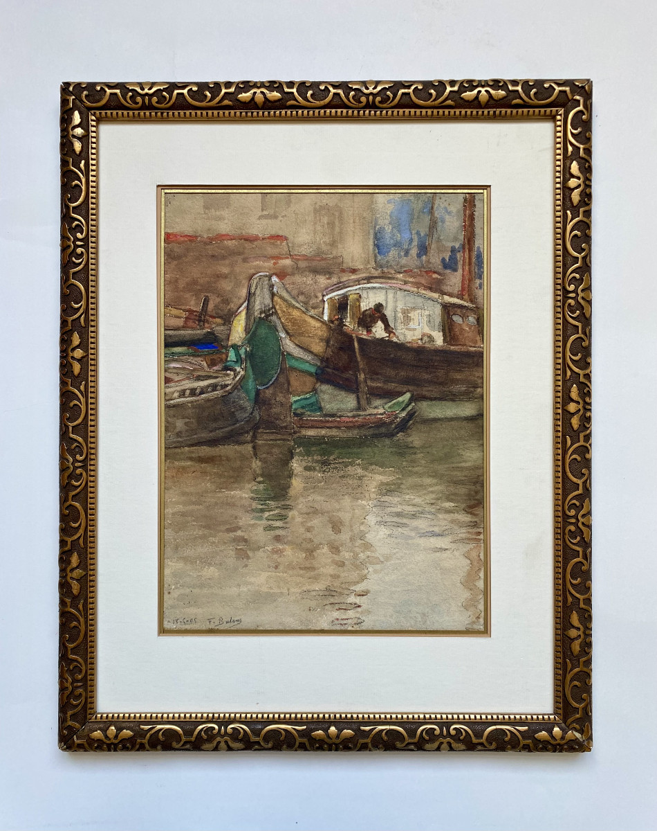François Bulens (brussels, 1857-1940). "sailor In The Port". 1905. Watercolor.-photo-2