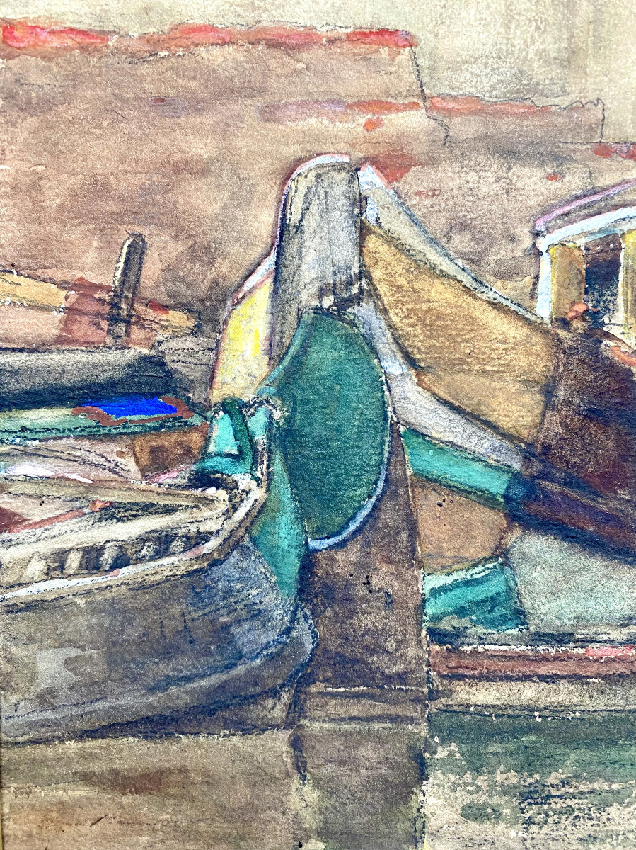 François Bulens (brussels, 1857-1940). "sailor In The Port". 1905. Watercolor.-photo-1