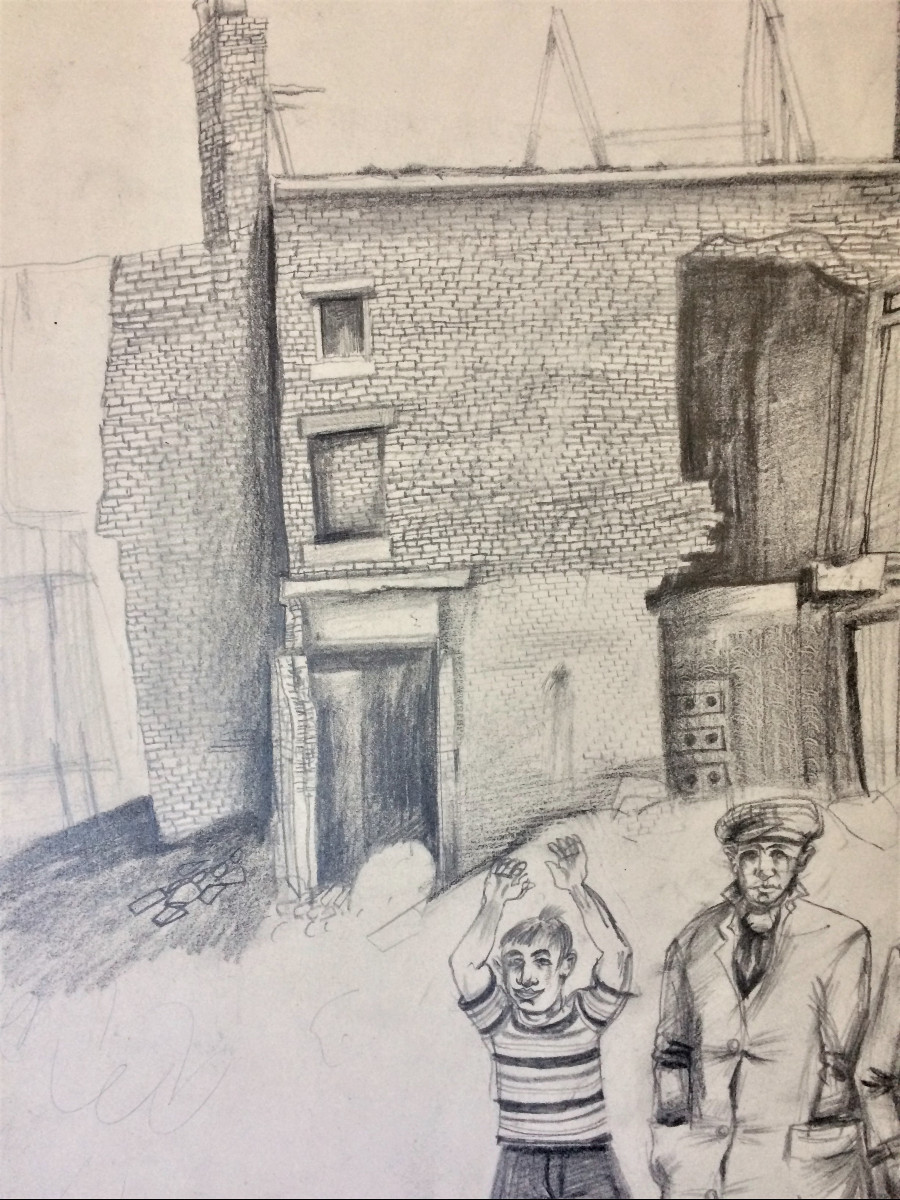 John Patrick Erskine. " Scène de rue à Sunderland". Années 70. Ecole irlandaise.-photo-2