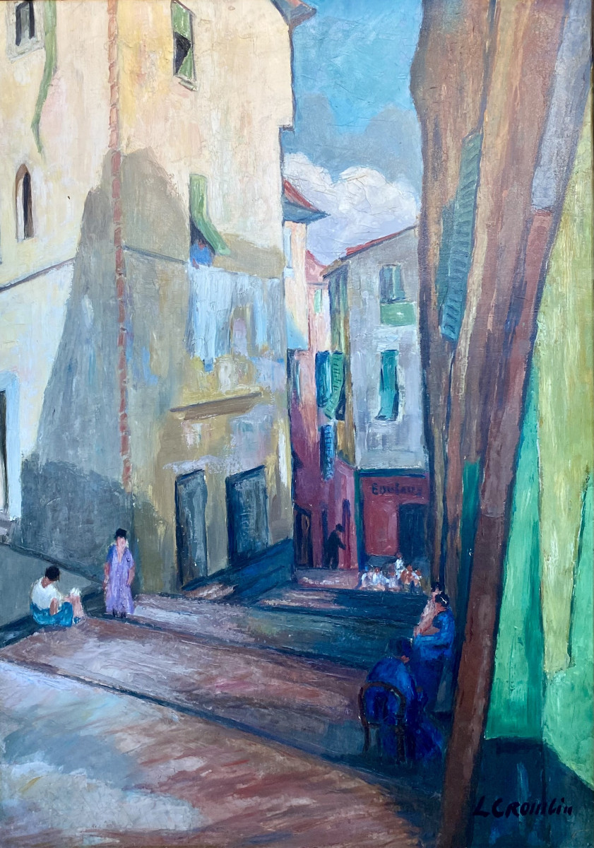 Louis Crombin (brussels, 1872-?). "lively Alley In Menton". 1920s. Brabant Fauvism.-photo-2