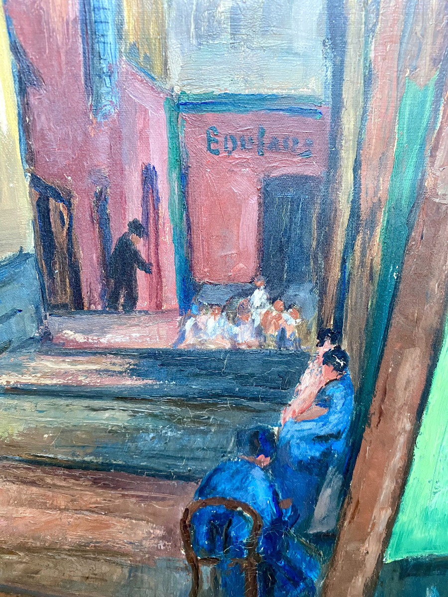 Louis Crombin (brussels, 1872-?). "lively Alley In Menton". 1920s. Brabant Fauvism.-photo-3