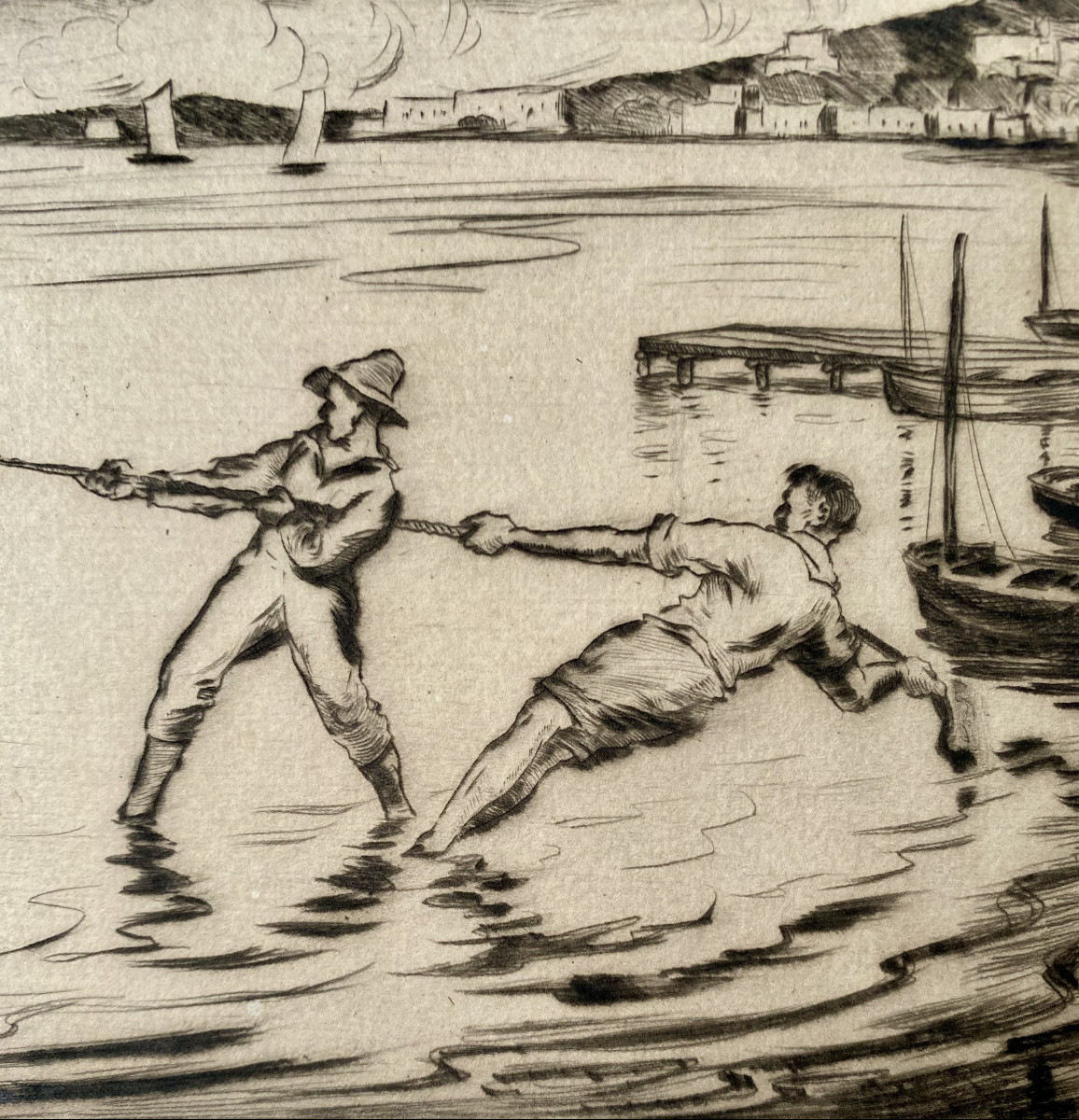 Szanto Karoly (hungary, 19th-20th Centuries). "fishermen In Naples". 1924. Engraving. -photo-3