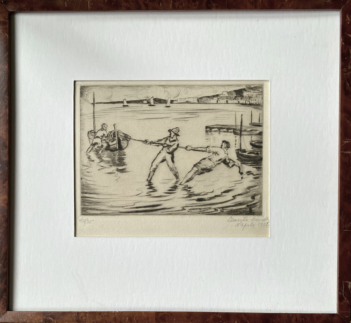 Szanto Karoly (hungary, 19th-20th Centuries). "fishermen In Naples". 1924. Engraving. -photo-2