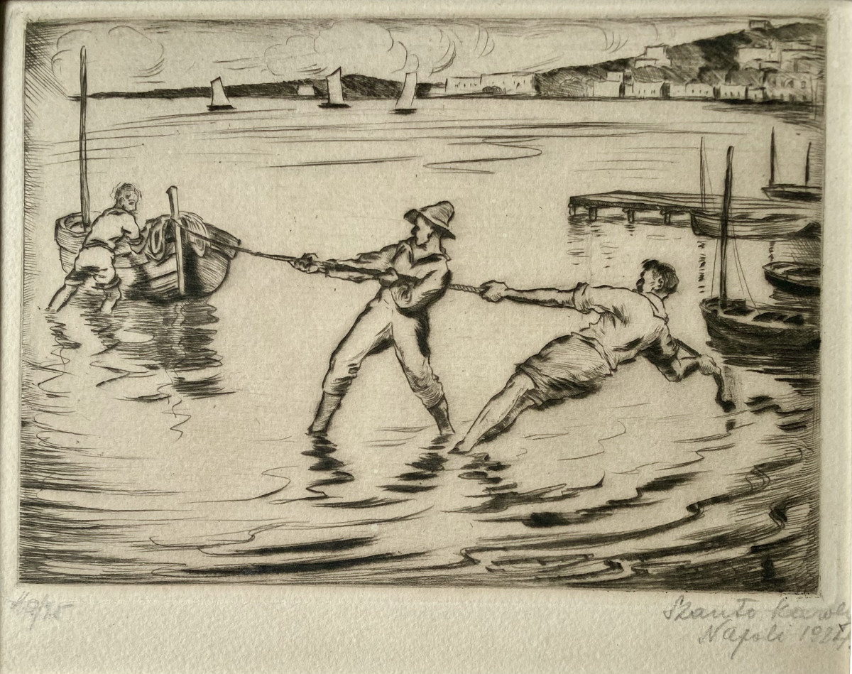 Szanto Karoly (hungary, 19th-20th Centuries). "fishermen In Naples". 1924. Engraving. 