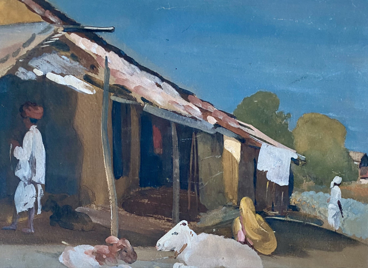 Govind Madhav Solegaonkar (1912-1986). “village In India”. Gouache.-photo-2