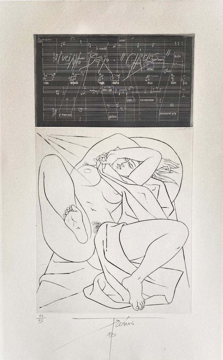 Pierre-Yves Trémois(Paris, 1921-2020). Eau-forte. "Hommage à Luciano Berio, Circles". 1975.