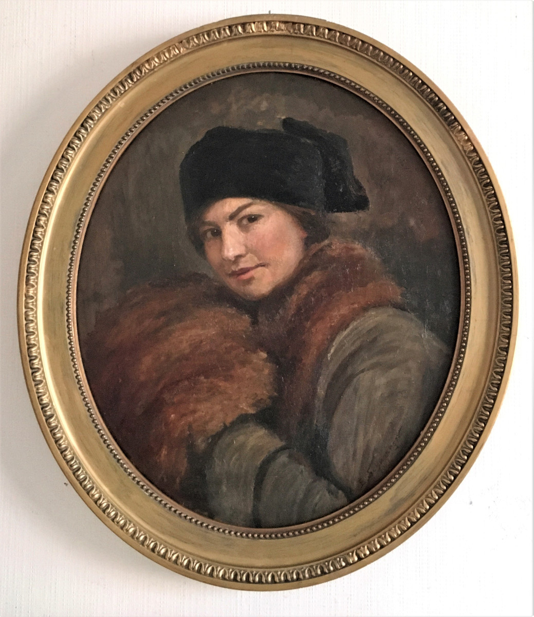 Edmund Schwarzer (1868-1952, Germany). "woman With A Muff". 1921.