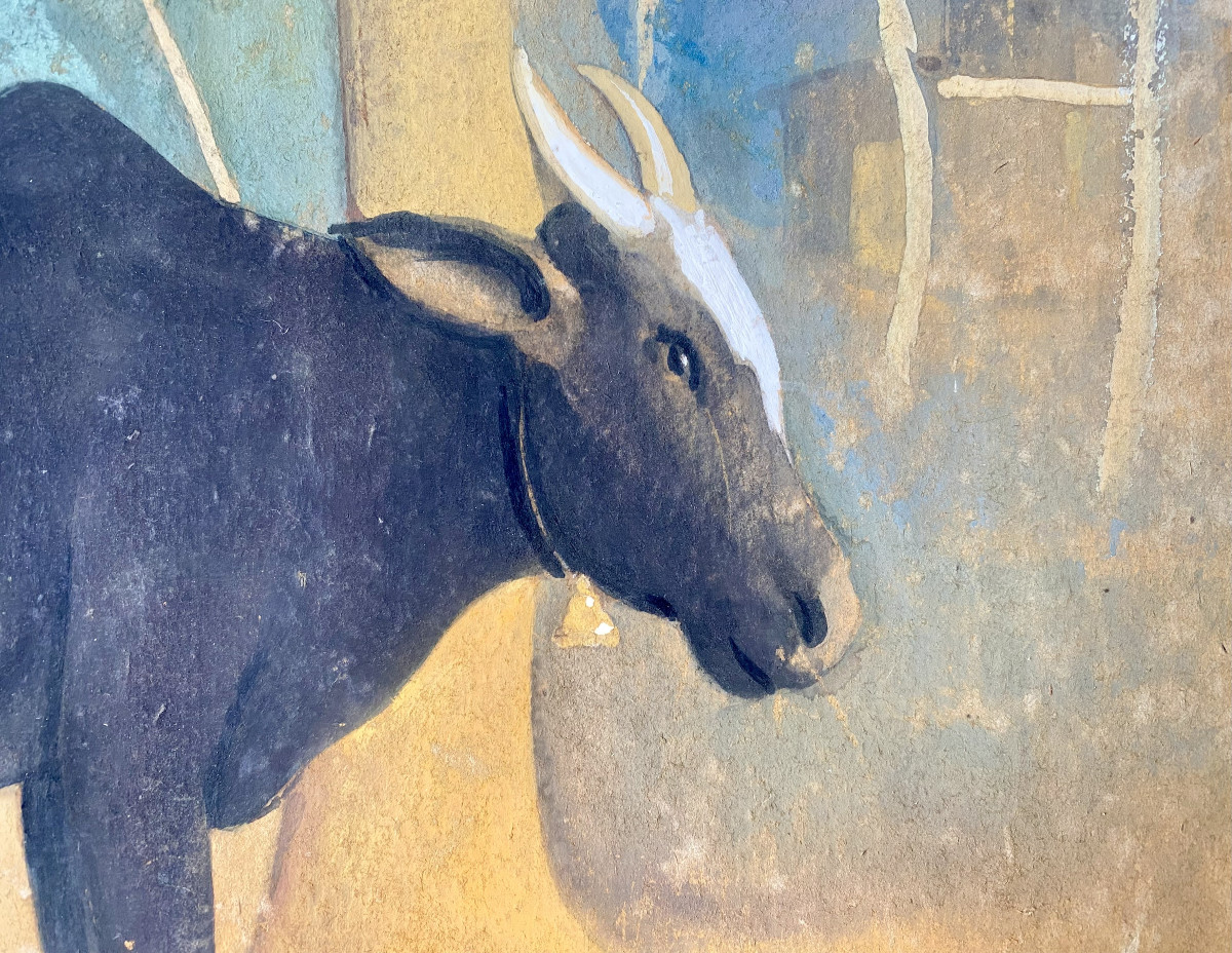 Govind Madhav Solegaonkar (1912-1986). "indian Cow. 1930s-40s. Gouache.-photo-2