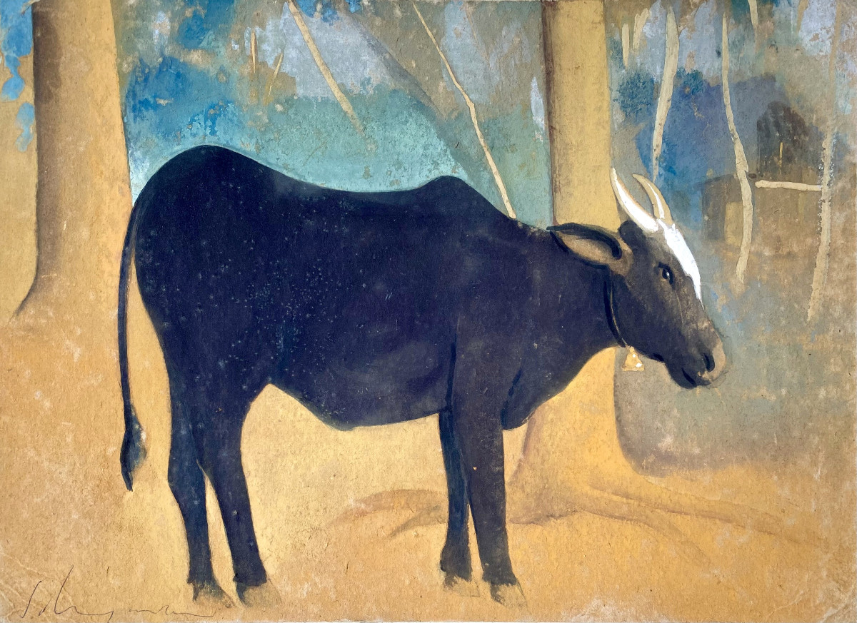 Govind Madhav Solegaonkar (1912-1986). "indian Cow. 1930s-40s. Gouache.