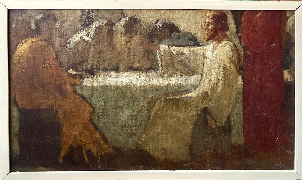 Belgian Symbolist School. Late 19th Century. "the Pilgrims Of Emmaus".