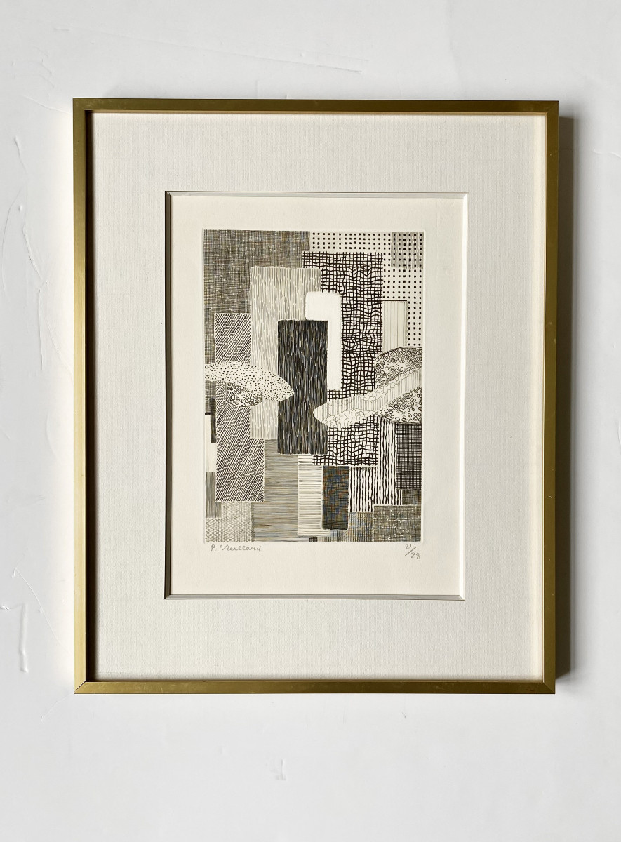 Roger Vieillard (1907, Le Mans - 1989, Paris). "ripuaire City". Engraving. 1962.