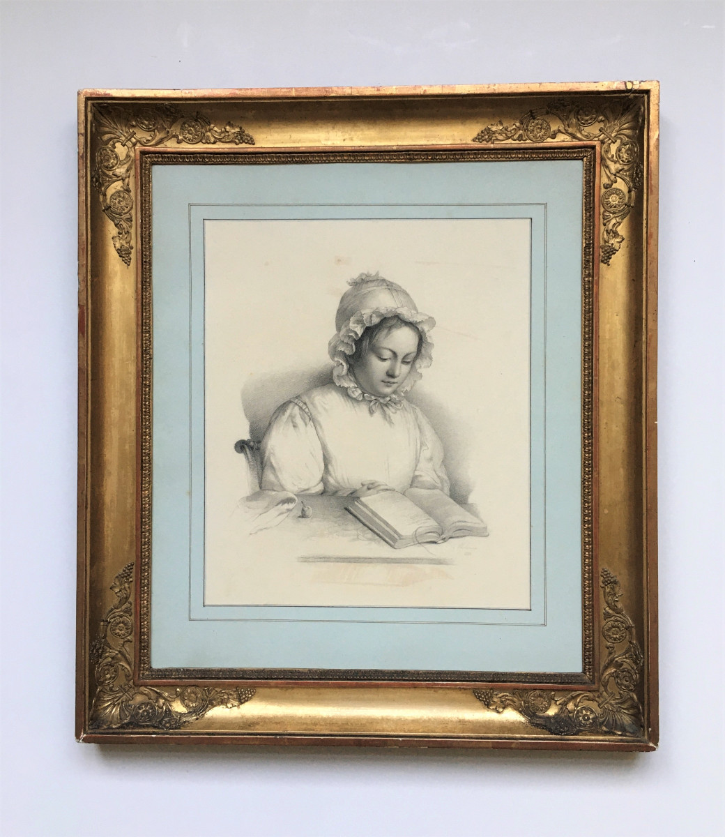 Dessin.  1832 Paris "Portrait de Madame Jules Delehaye" par Mélanie Mestdagh. -photo-2