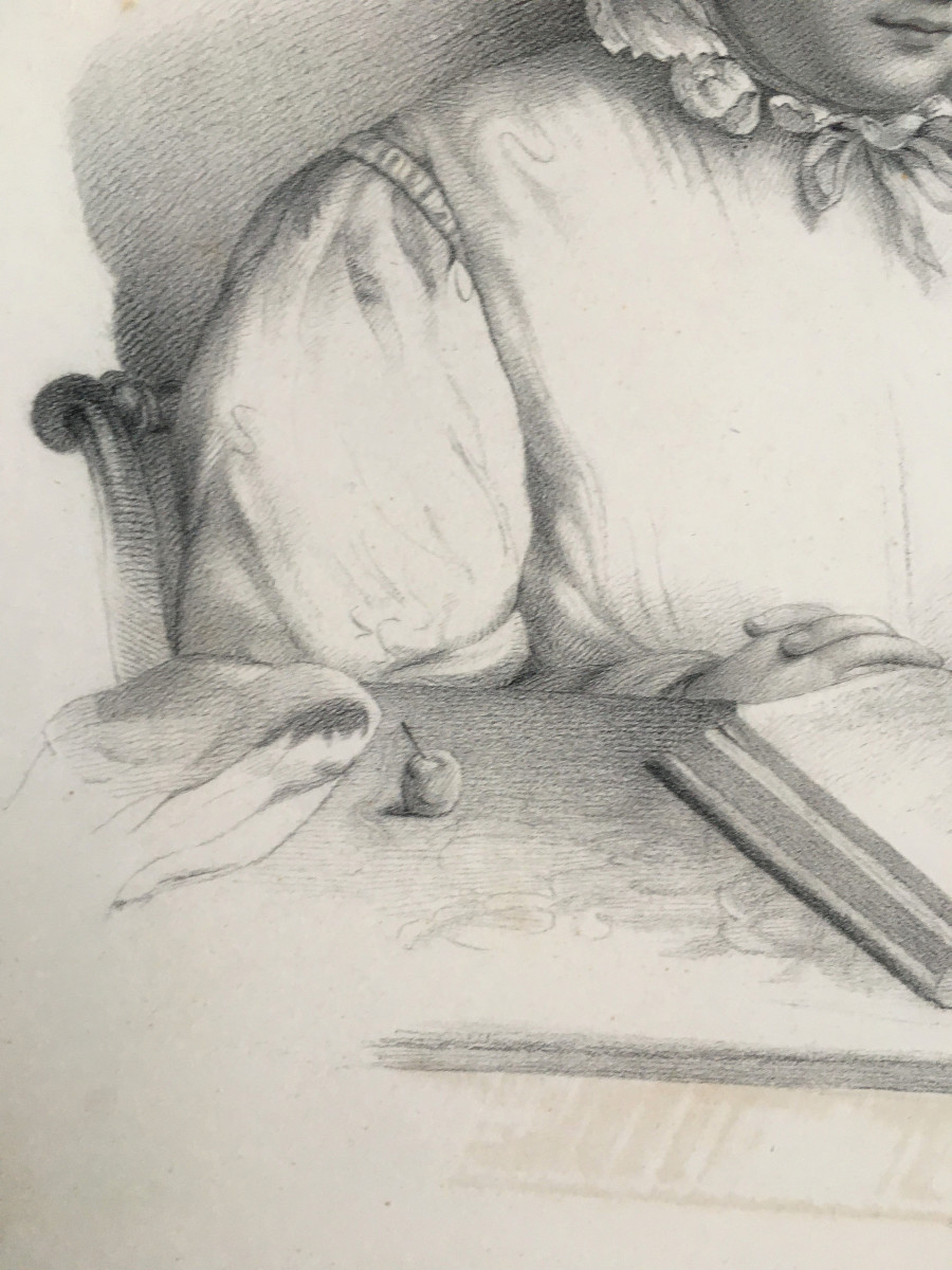 Dessin.  1832 Paris "Portrait de Madame Jules Delehaye" par Mélanie Mestdagh. -photo-4