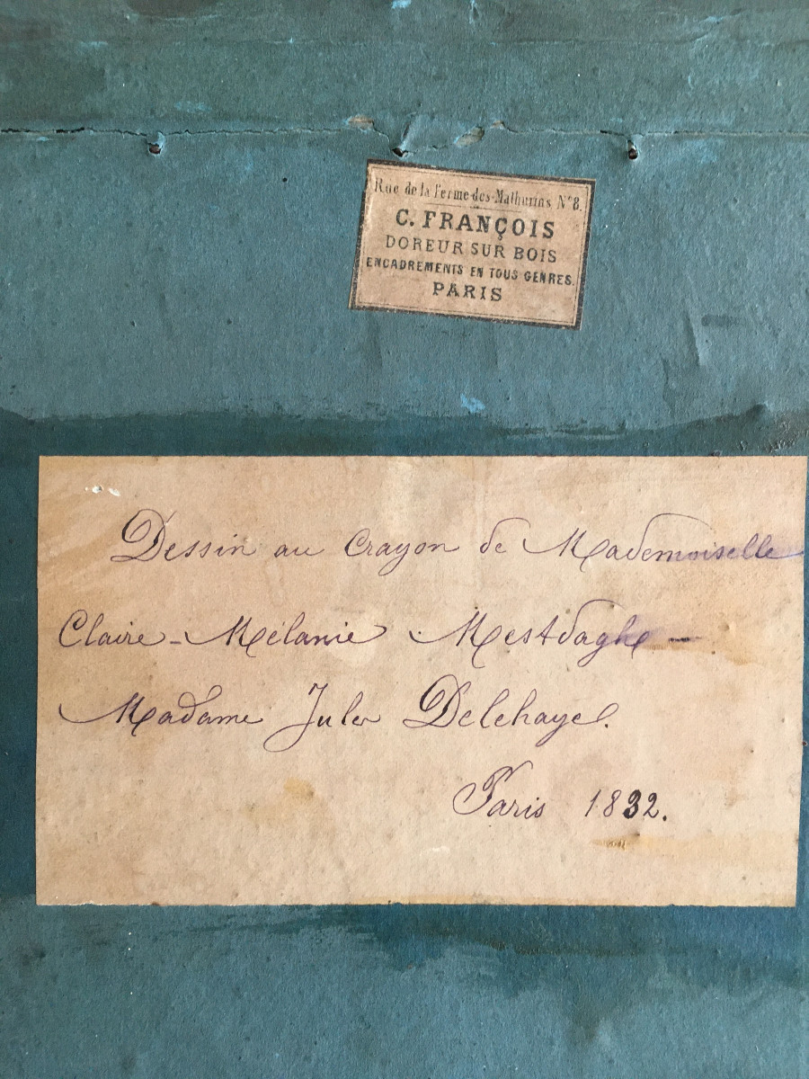 Dessin.  1832 Paris "Portrait de Madame Jules Delehaye" par Mélanie Mestdagh. -photo-2
