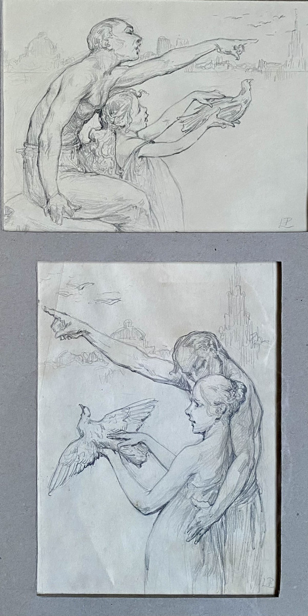 Henri Privat-livemont (1861-1936, Brussels). "the Flight". Two Drawings. Art Nouveau.-photo-2