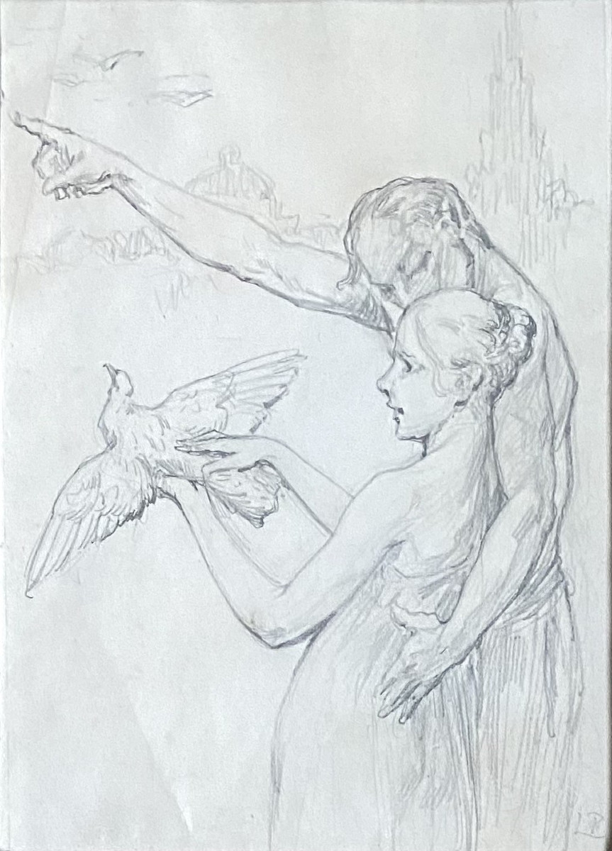 Henri Privat-livemont (1861-1936, Brussels). "the Flight". Two Drawings. Art Nouveau.-photo-4