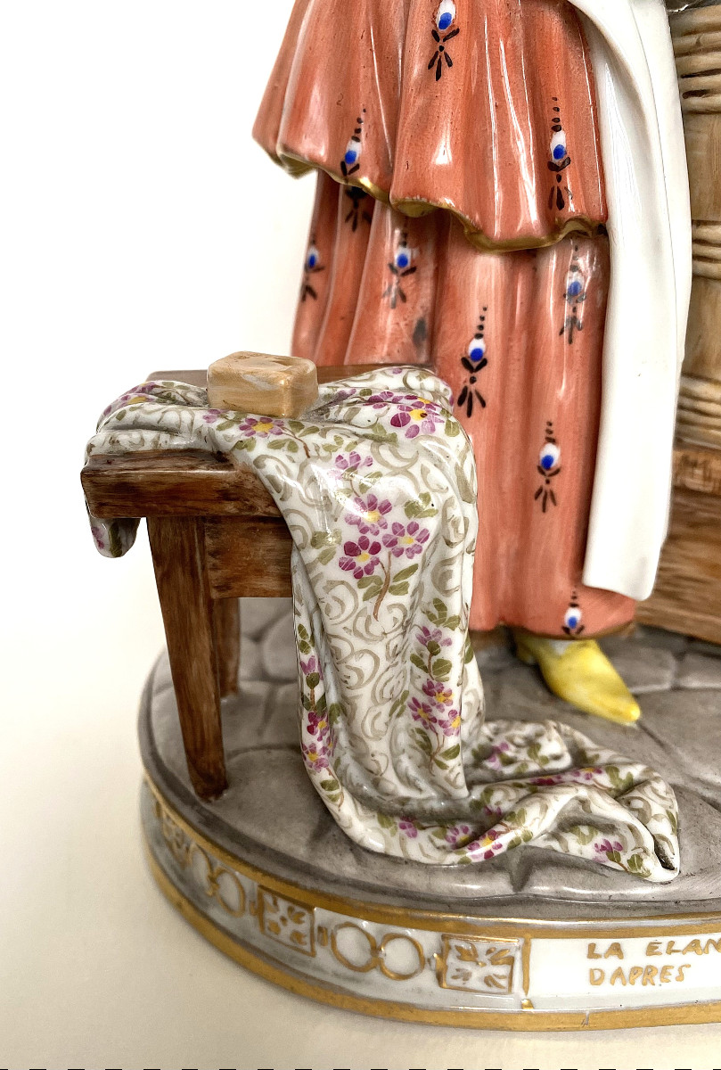 Porcelaine de Volkstedt (Allemagne) "La blanchisseuse" d'après Jean Siméon  Chardin. -photo-3