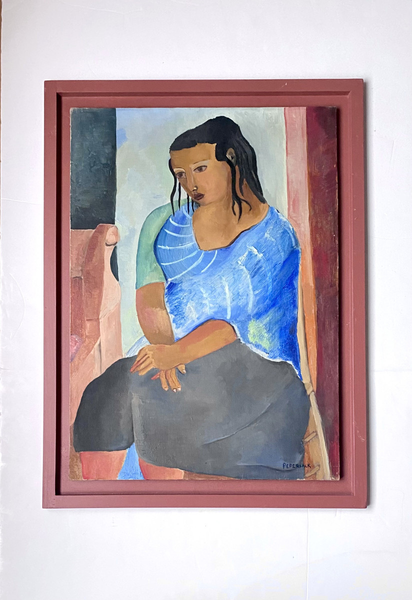 Louise Pepersack (brussels, 1889-1986). "portrait". 1950s-60s. Outsider Art, Singular.