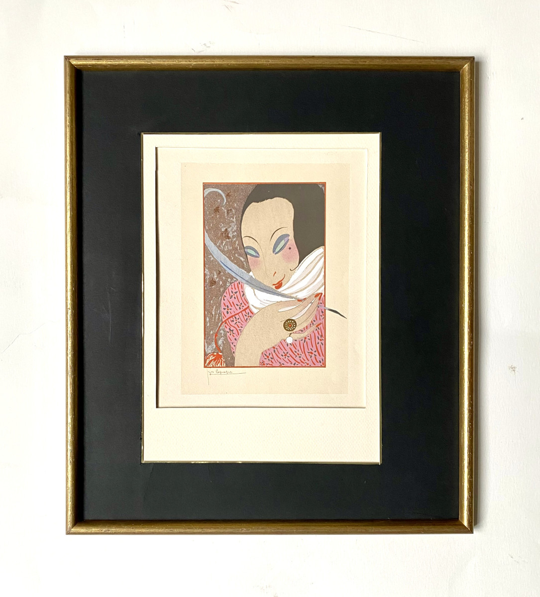 Georges Lepape (1887 Paris - 1971  Bonneval). "La plume". 1914. Pochoir. -photo-2