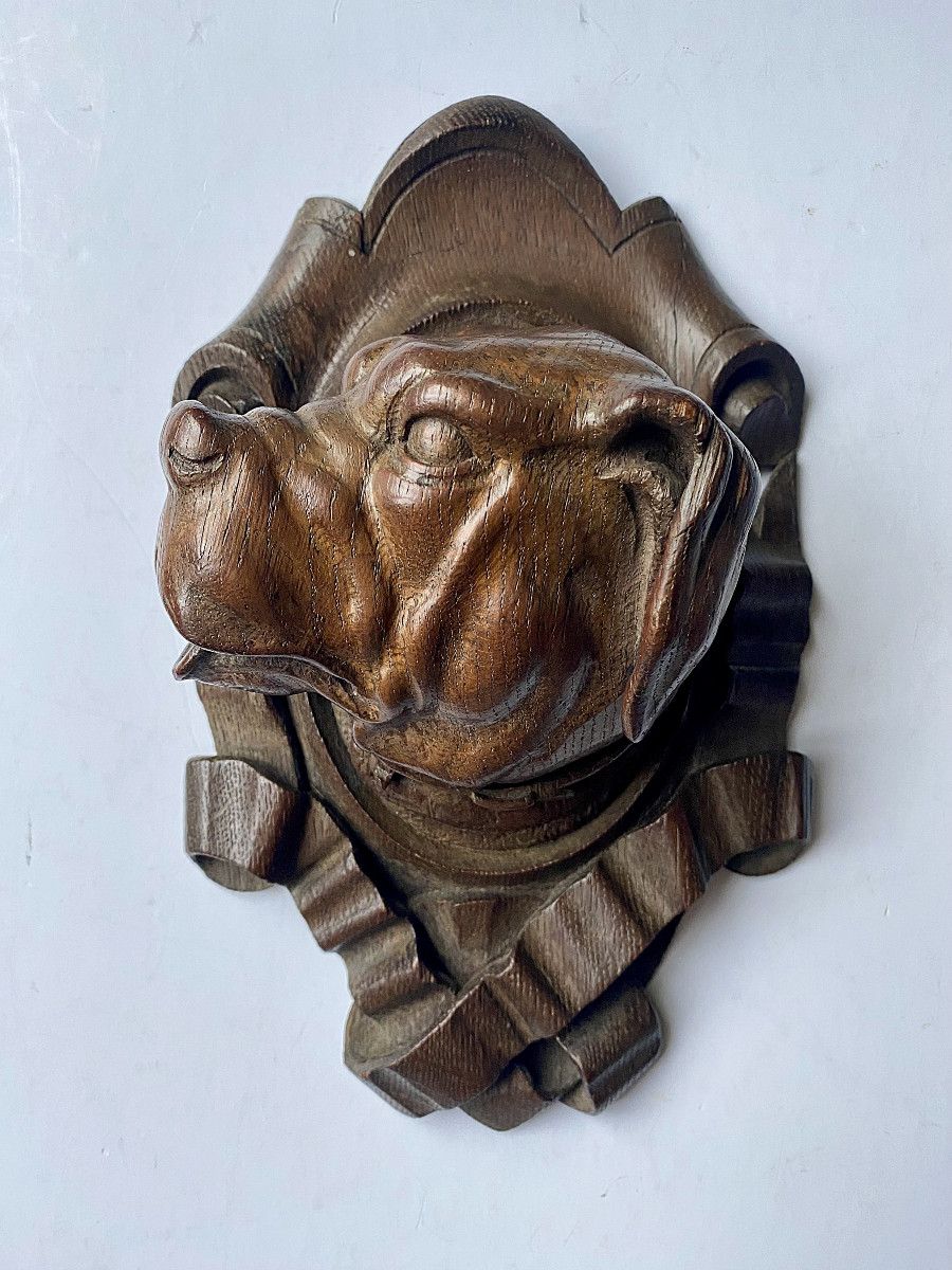 Carved Wood Trophy, Black Forest. "great Dane". Late 19th-early 20th Century.