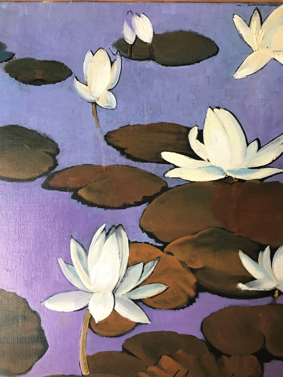 Govind Madhav Solegaonkar (1912-1986). "water Lilies". Indian School. 1950s.-photo-2